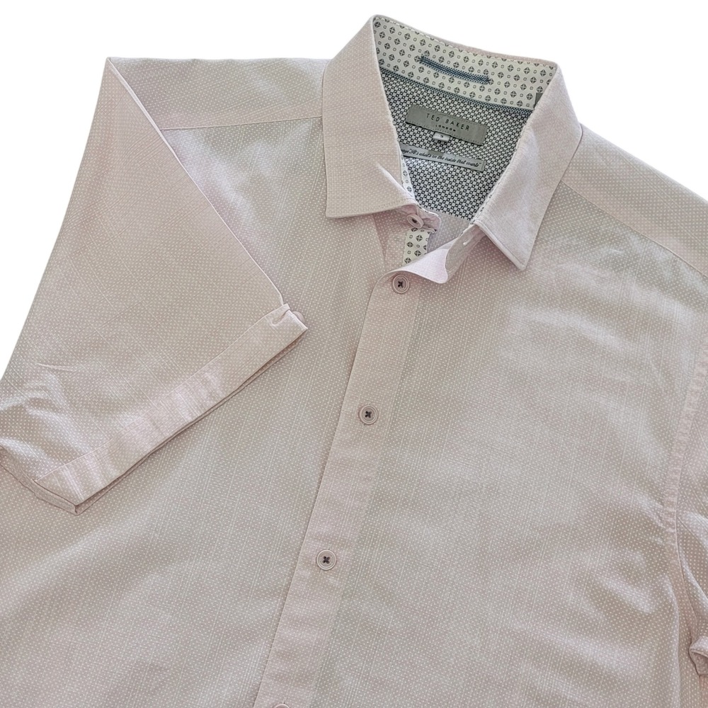 Ted Baker Button Down Shirt Mens 3 Medium Pink Micro Dot Short‎ Sleeve MMA SALAH